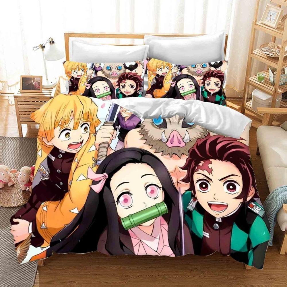 Tegneserie Anime Sengetøy, Mikrofiber Sengetøysett, Barnesengetøy med Glidelås Romdekor Dynetrekk for Tenåringer Voksen