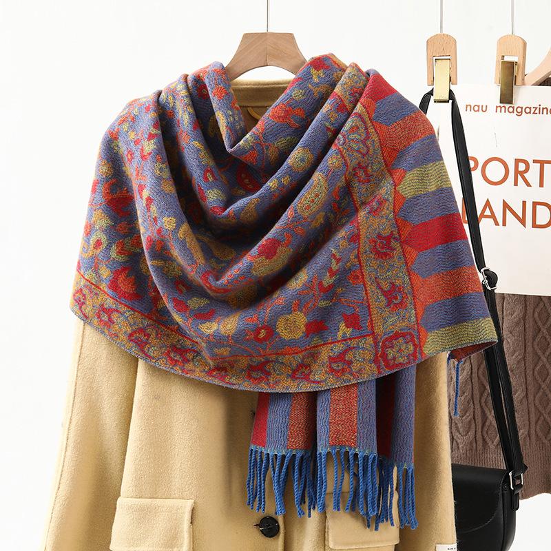 Imitationskaschmir Schal Stola Hochwertig und Vielseitig Neuer Jacquard Schal für Damen Winter Quaste Ethno-Stil Stola