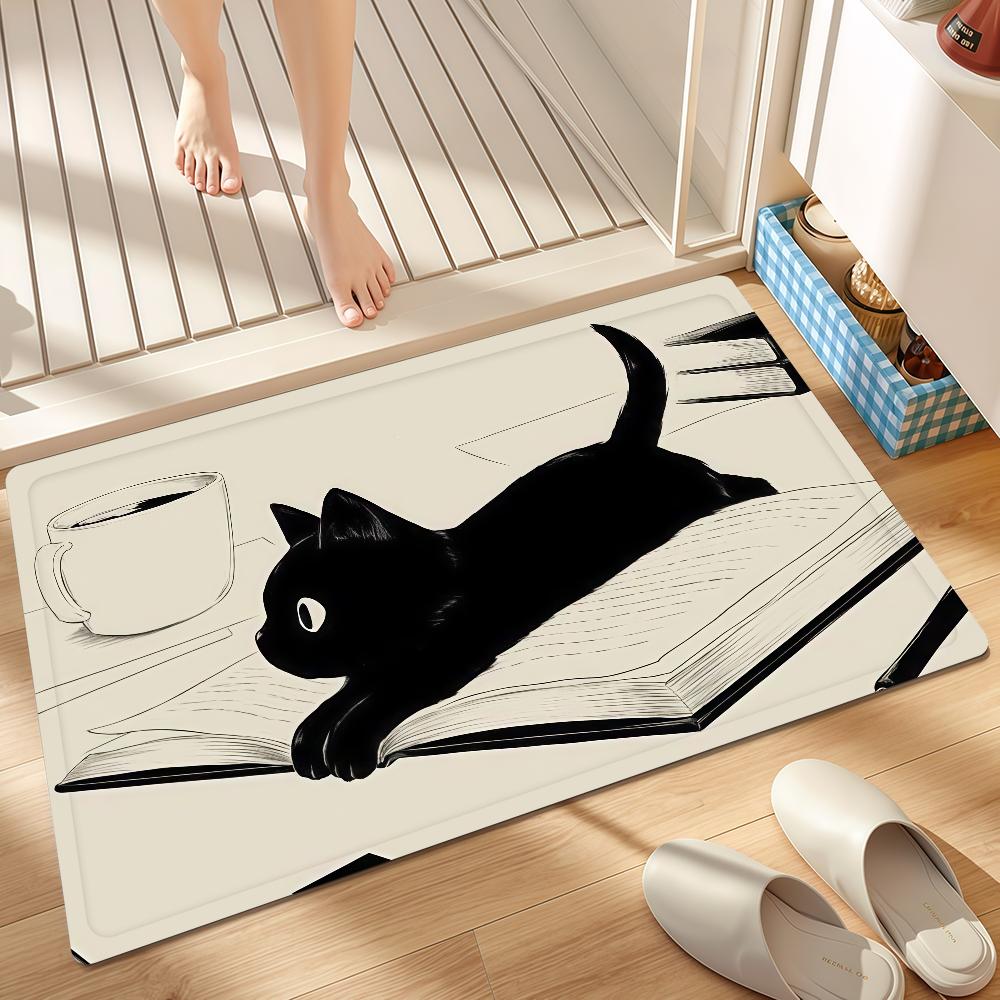 Door Naughty Mat Bedside Entrance Bath Kawaii Cute Floor Decoration Corridor Door Mat Cat Black Carpet Living Room Balcony