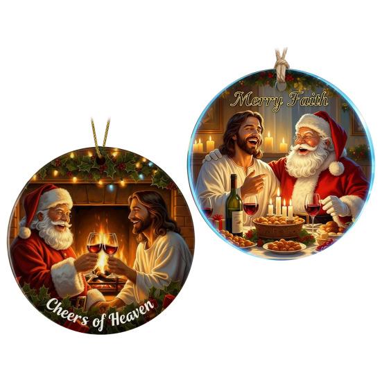 Christmas Ornament Acrylic Santa Cheers Xmas Tree Hanging Ornament for Indoor Outdoor Window Wall Home Party Holiday Decor