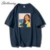 Shellsuning Büyük Boy % 100% Pamuk Harajuku Tişört Kadınlar için Yaz Moda Basit Kısa Kollu Yumuşak Tees Kadın Temel Gotik Üstleri