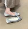 Chaussures Plates Élégantes en Soie à Nœud Mode Bout Carré Mary Janes Peu Profonds Chaussures de Ballet Décontractées Souples pour Femmes Chaussures de Ville à Enfiler