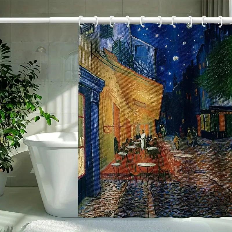 Rideau de douche étoilé de Vincent Van Gogh lavable à la main en tissu polyester imperméable Design artistique Rideau de douche pour salle de bain