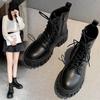 Plateau Stiefeletten Damen Herbst Winter PU Leder Kampfstiefeletten Punk Dicke Sohle Motorradstiefel Seitenreißverschluss Arbeit Botas Mujer