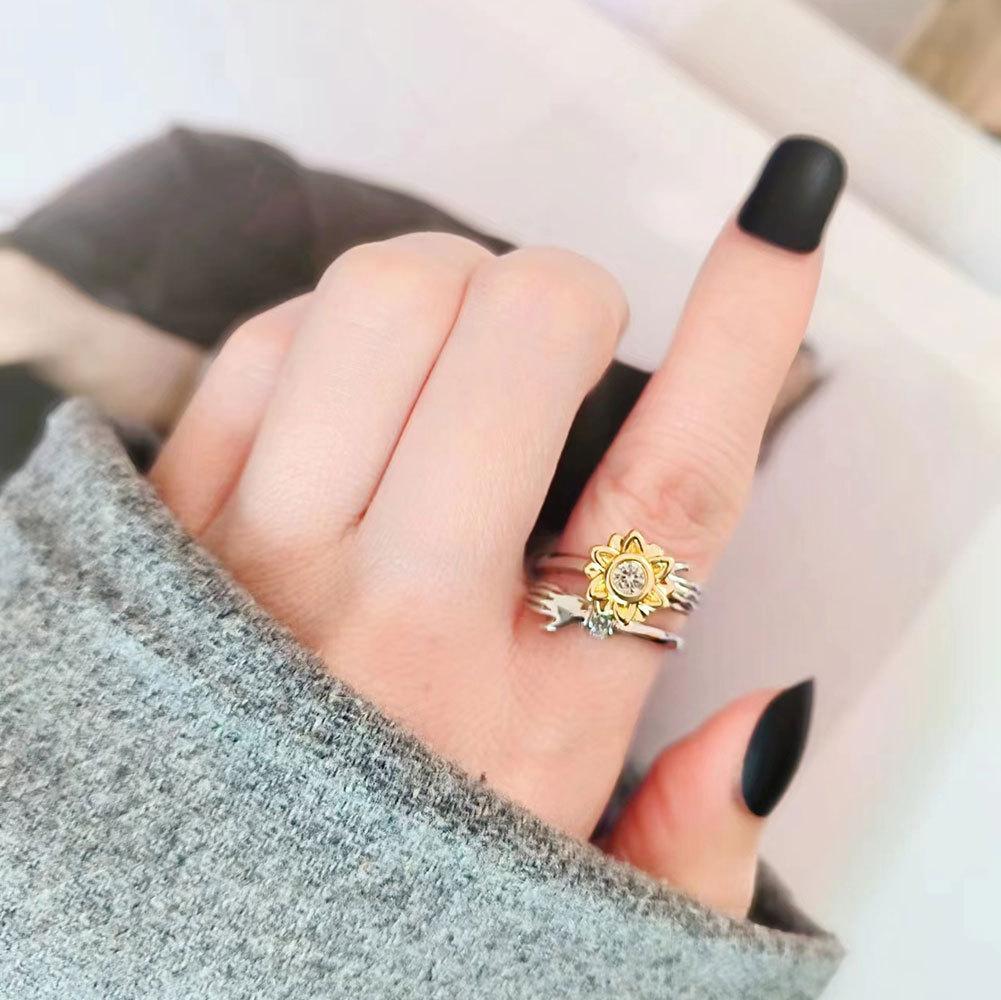 Modischer, verstellbarer, drehbarer Ring mit Sonnenblumenmotiv, hochwertiges Gefühl der Einfachheit, Mori-Hände umarmen personalisierten Fingerring, Handschmuck