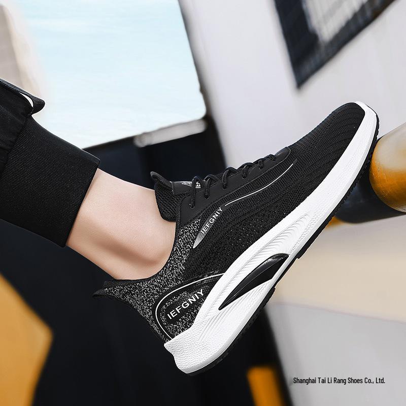 2025 Men's Black Breathable Mesh Running Shoes - Odor-Resistant Casual Lightweight Sneakers