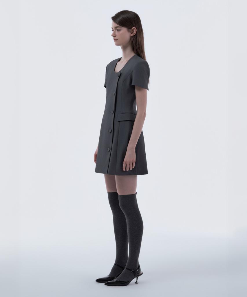 Mausolleum Jenn Round Neck Half-Sleeve Suit Jacket Dress - Gray