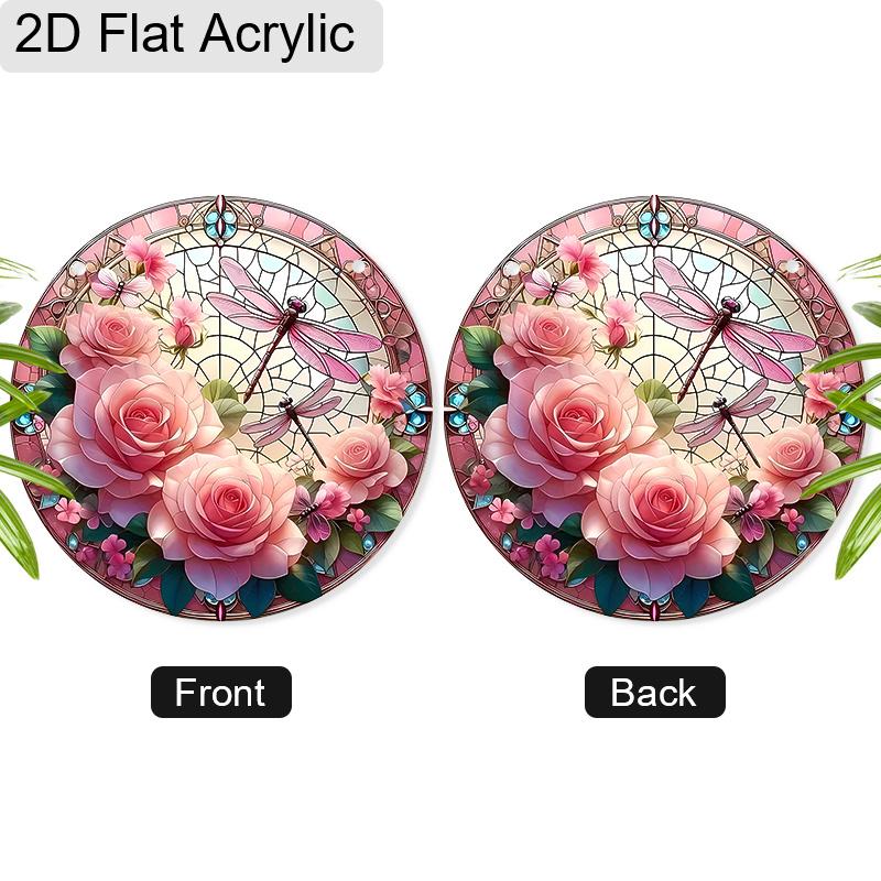 Attrape-soleil Libellule Rose Acrylique Rose Effet Vitrail Ornement à Suspendre à la Fenêtre Cadeaux Amateurs de Fleurs