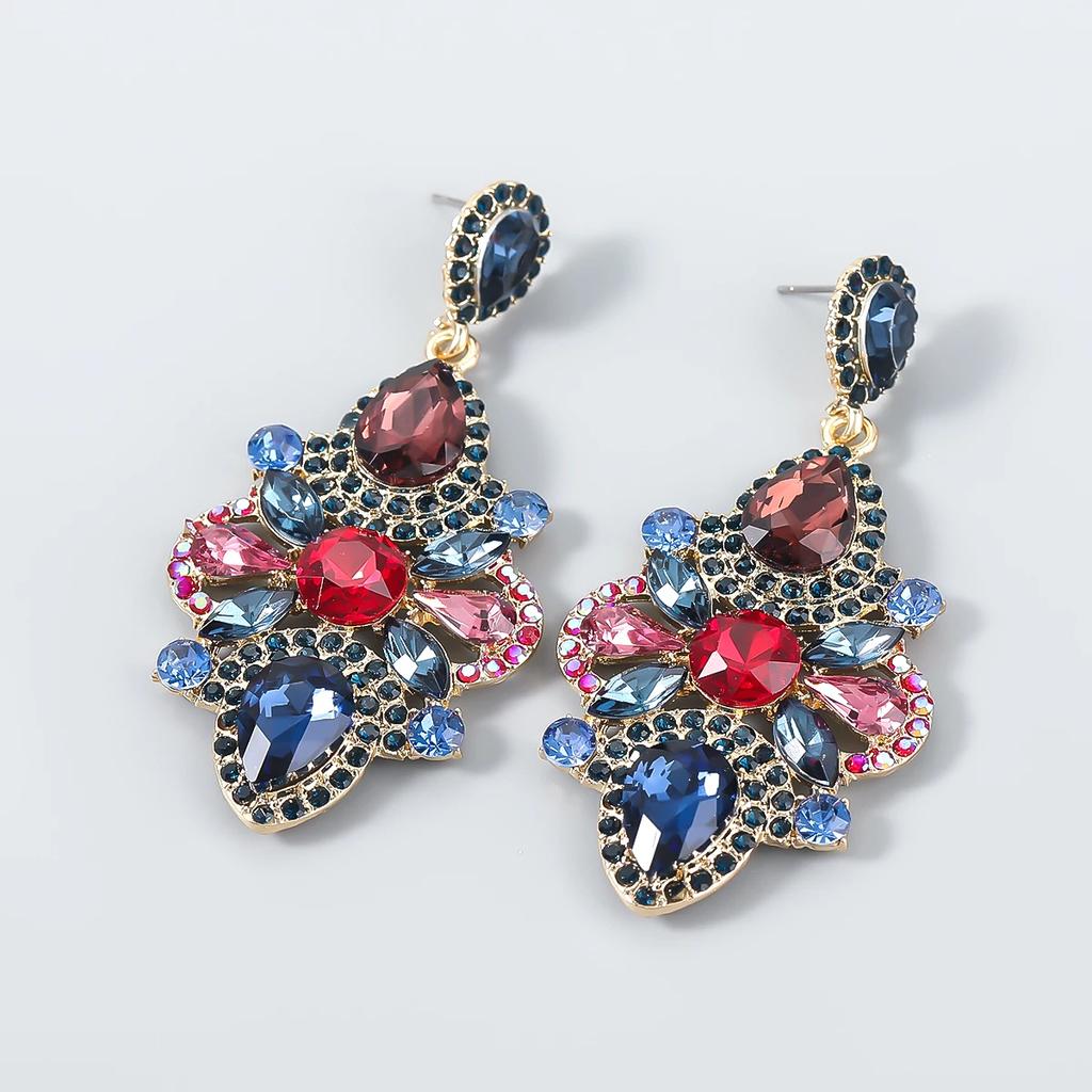 New Multicolor Rhinestone Pendant Women's Earrings Dinner Party Fashion Statement Jewelry Accessories