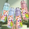 1PC Kitten Drink Juice Cartoon 750ml Color Plastic Sports Water Bottle Leakproof Flip Straw Lid Suitable for Sports Office Home Use