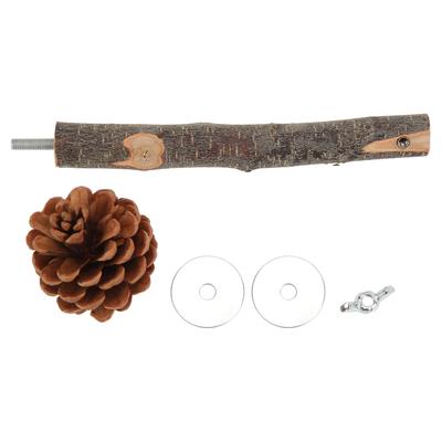 Natural Perch Bird Stand Pole Chewable Applewood Bird Perch Cage Accessories with Pine Cone for Parakeets
