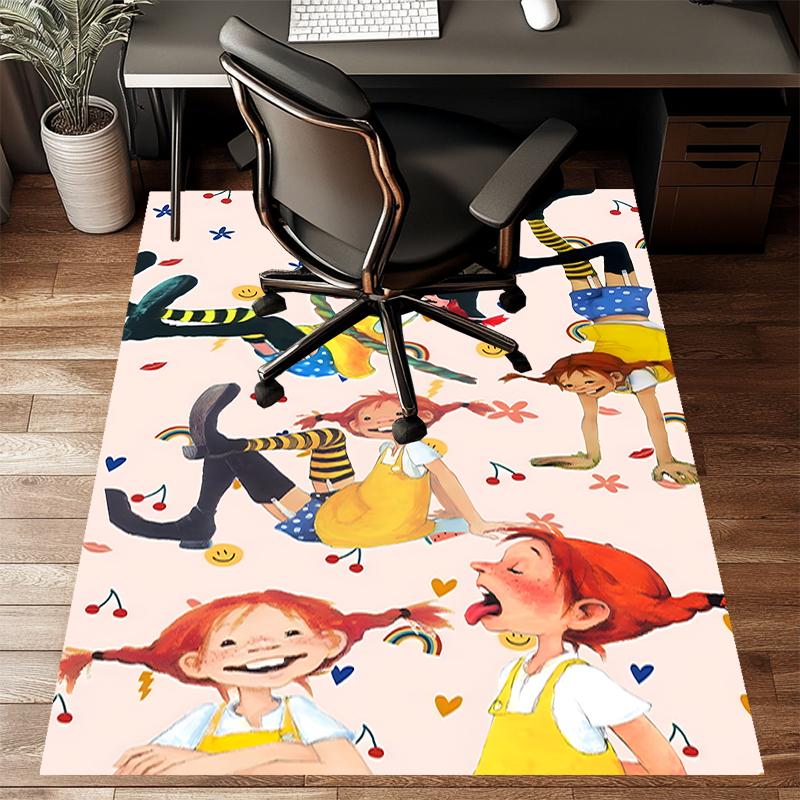 Pippi Langstrumpf Polyester Teppich, Weiche Indoor Matte für Bürostuhl, Wohnzimmer, Schreibtisch - Dekoratives Home Office Teppich Design