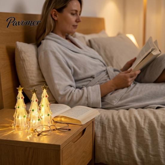Safe Plastic Night Light Lighted Christmas Tree Ornaments, Mini Xmas Light, Battery Operated Bedroom Decoration Table Lamp, Decorative LED Centerpiece