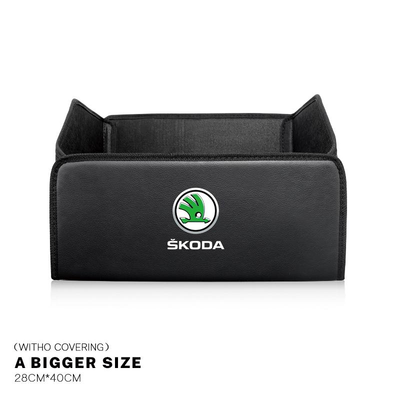 Auto Kofferraum Aufbewahrungsbox Leder Aufräum Organizer Tasche Für Skoda Octavia Superb Rapid Kodiaq Karoq Fabia Kamiq Vision RS Yeti Scala FI4