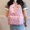 Cute Bow Print Canvas Backpack for Women Large Capacity School Bag Casual Travel Daypack College Bookbag with Front Pocket