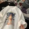 Summer Short-sleeved T-shirt Men's Trendy Printed Loose Couple Clothes Hong Kong Style Half-sleeved T-shirt