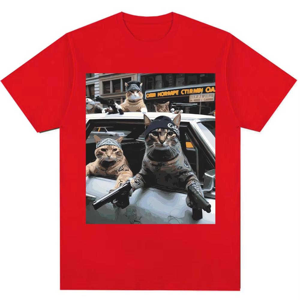 Grappige Kattenbende Meme Grafisch T-shirt Vintage Nieuwigheid Trend Mannen Vrouwen Korte Mouw Oversized Katoenen T-shirts Streetwear