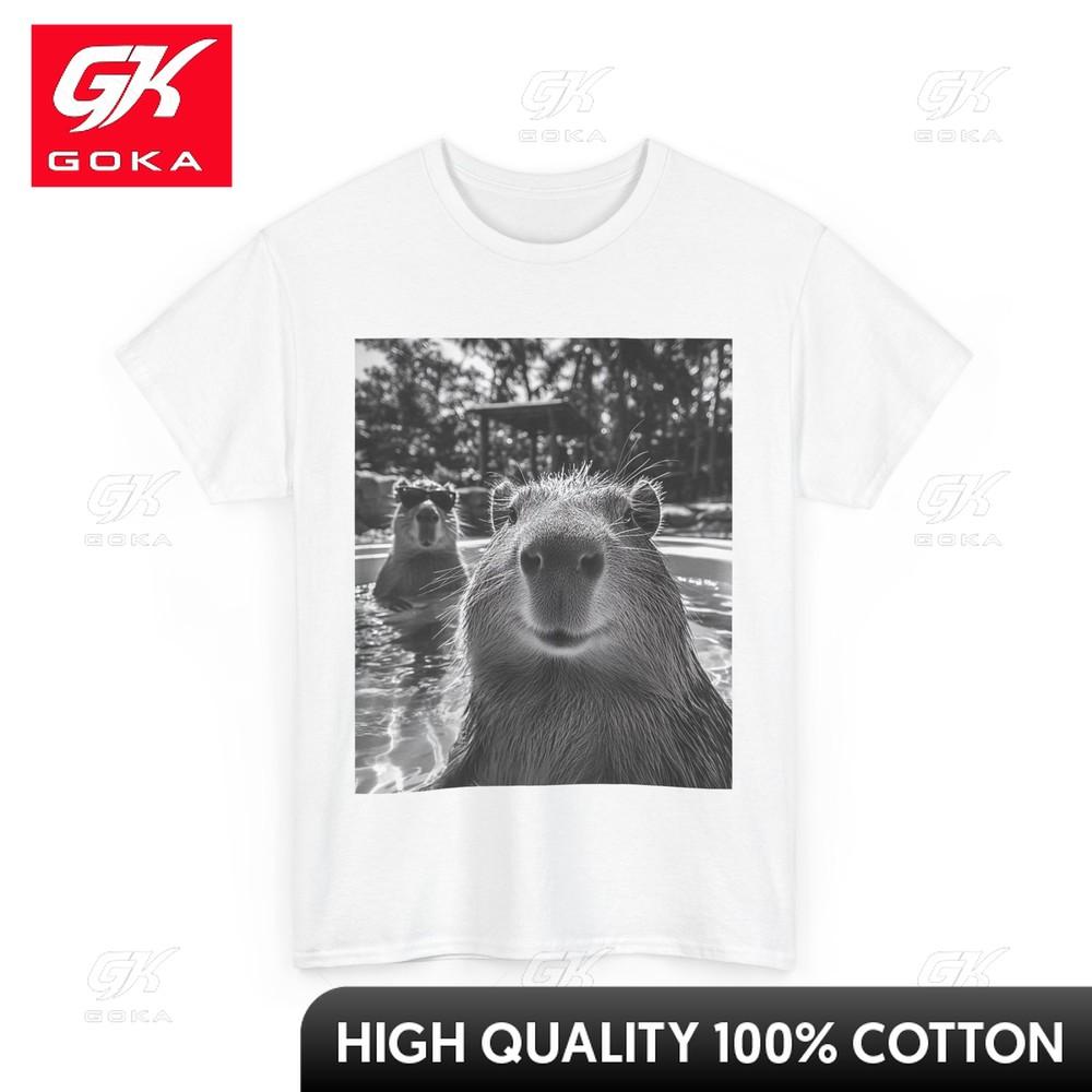 Cool Capybara Selfie TShirt Funny Capybara Gifts EcoFriendly Flexible Soft Cotton Tee Boho Classic Abstract Tees