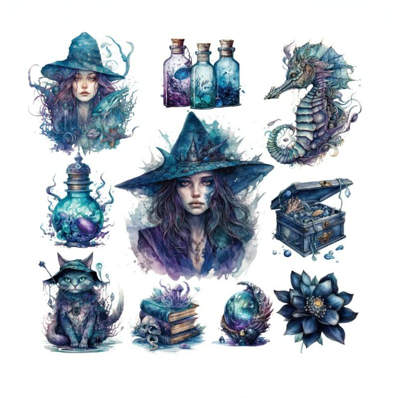 20Pcs Goth Witch Series Decorative Sticker Pack Retro Rose Cat Collage Scrapbooking Label Diy Diary Album Journal Planner