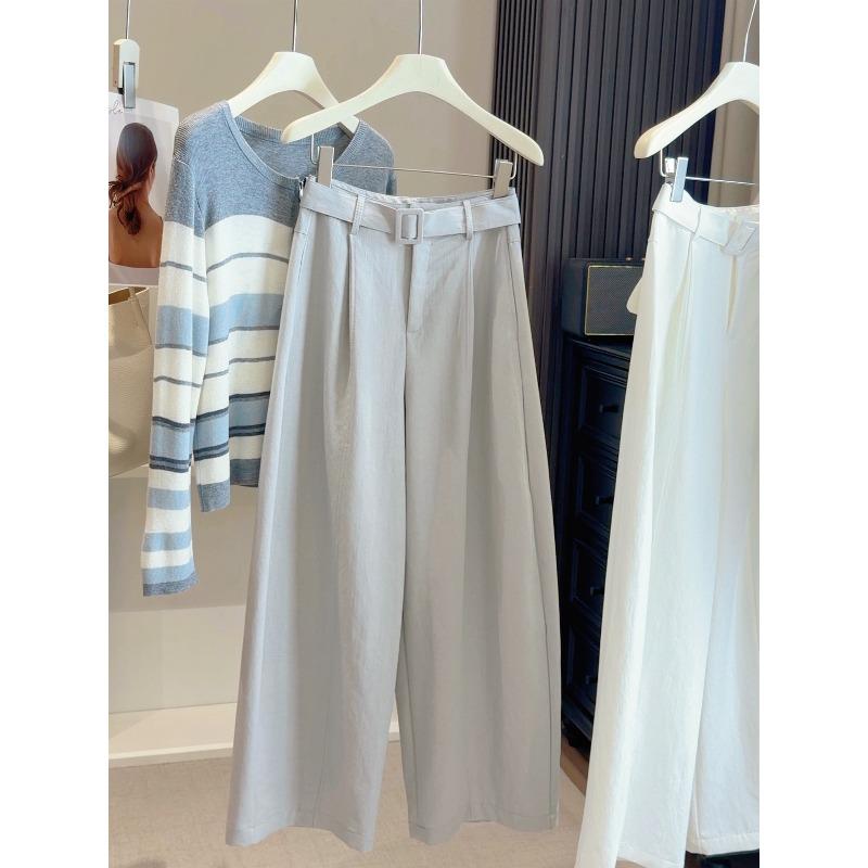 Solid Color Tencel Cotton High Waist Loose Wide Leg Scimitar Pants Women's Spring New Thin Casual Versatile Balloon Pants