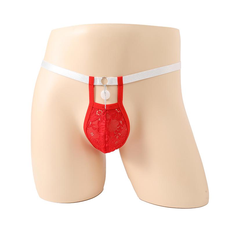 Pánské strečové kalhotky, krajkový pas, vykrojené bezpečnostní T-string spodní prádlo, pánský sex