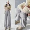 Thickened Lamb Fur Fleece Women's Autumn Winter Casual Trousers Wide Leg Pants Sporty Style Plus Size Long Trousers
