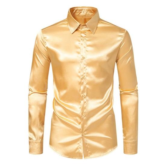 Herren-Hemd aus seidenartigem Satin, langärmelig, lässig, schmal geschnitten, modisches, einfarbiges Revers-Button-Down-Business-Formalhemd