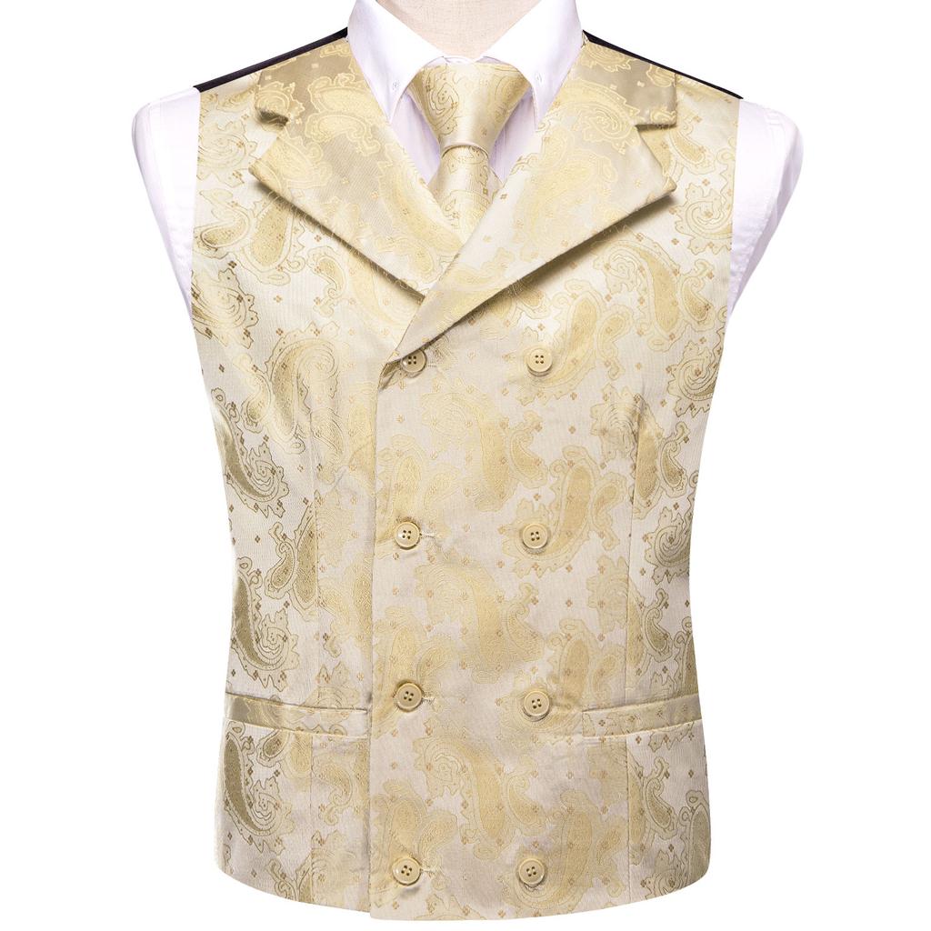 Mens Paisley Waistcoat Casual Wedding Vest Silk Tie Set Casual Formal Tops Suit