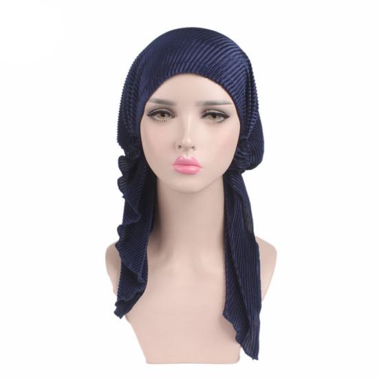 Fashion Women Wrinkle Long Turban Cap Head Wrap Chemo Hat Beanie Muslim Hijab