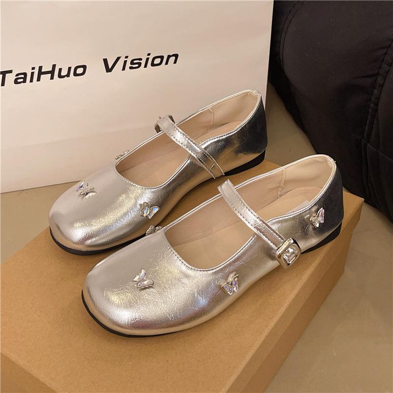 Rhinestone Shallow Soft Sole Mary Jane Shoes Women's Summer New Fashion Versatile Comfortable Small Leather Shoes Single Shoes