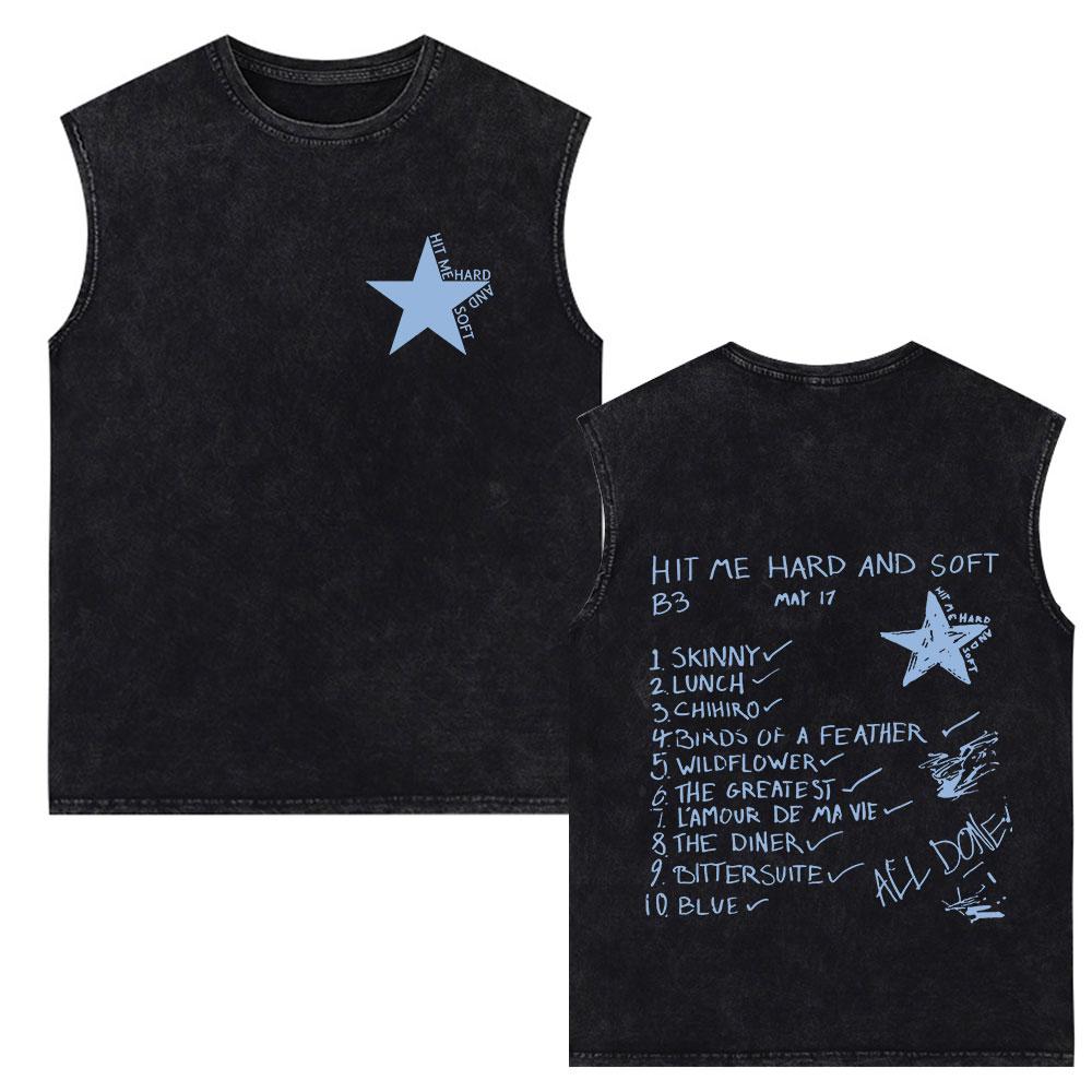 Hit Me Hard and Soft Tour Vintage Washed Tank Tops Men Women Vest Cotton Loose Sleeveless T-shirt