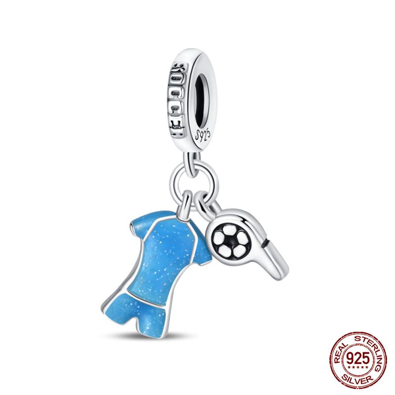 100% 925 Silver I Love Soccer Series Lucky Football Trophy Charms Beads Fit Qikaola Bracelets Fine DIY Jewelry