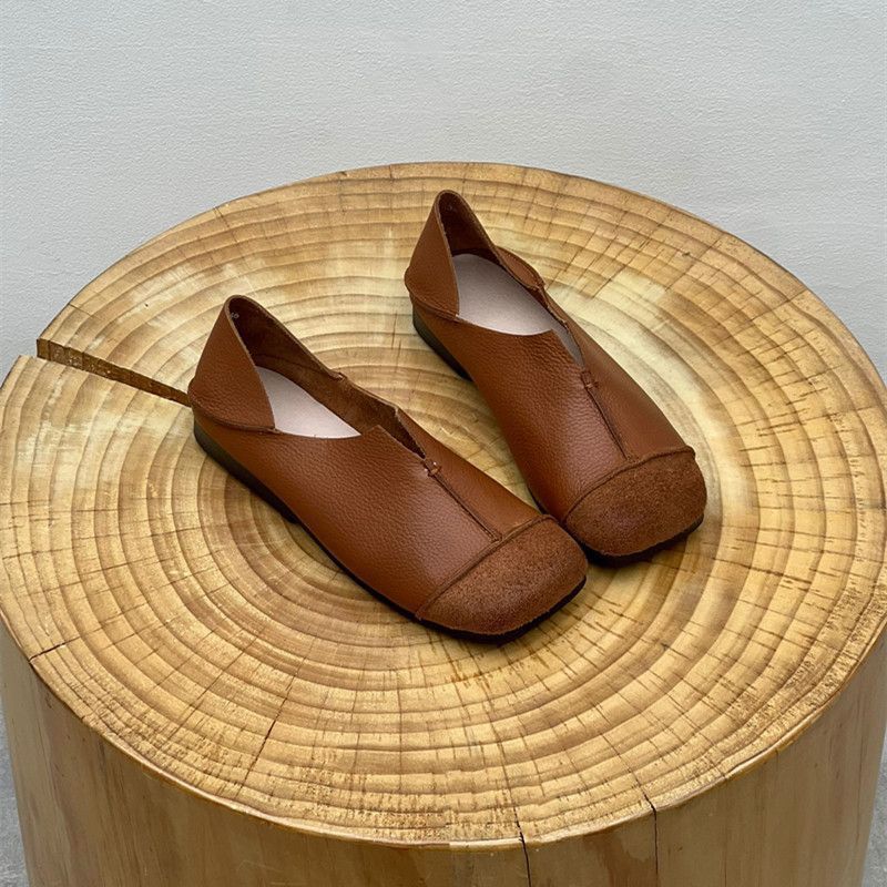 Mode Braun Leder Reine Handgefertigte Schuhe Die Retro Kunst Mori Mädchen Schuhe Damen Freizeit Ballerinas Schuhe Zwei Tragevarianten