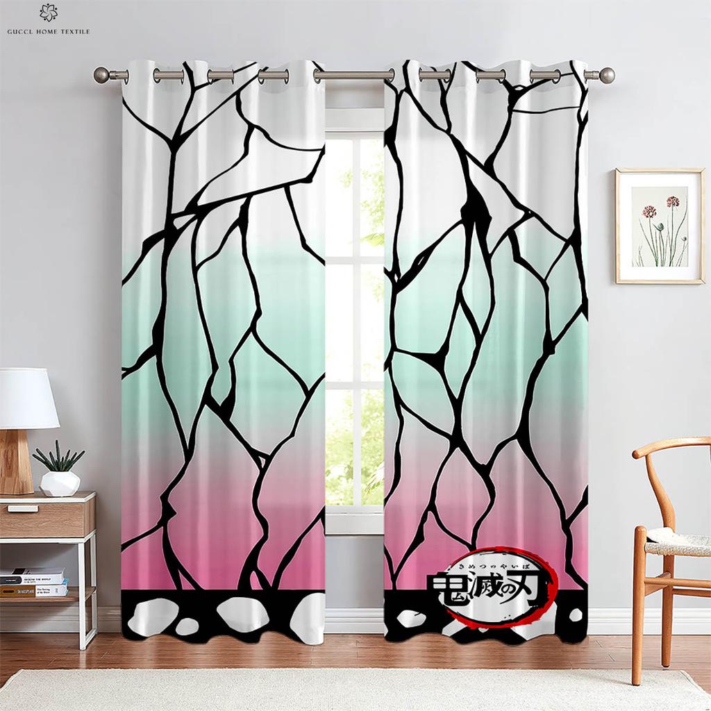 Anime Cartoon Girl Japanese Comic Print Drapes and Kids Bedroom and Dormitory and Living Area and Study and Decorationative and 2 Pcs