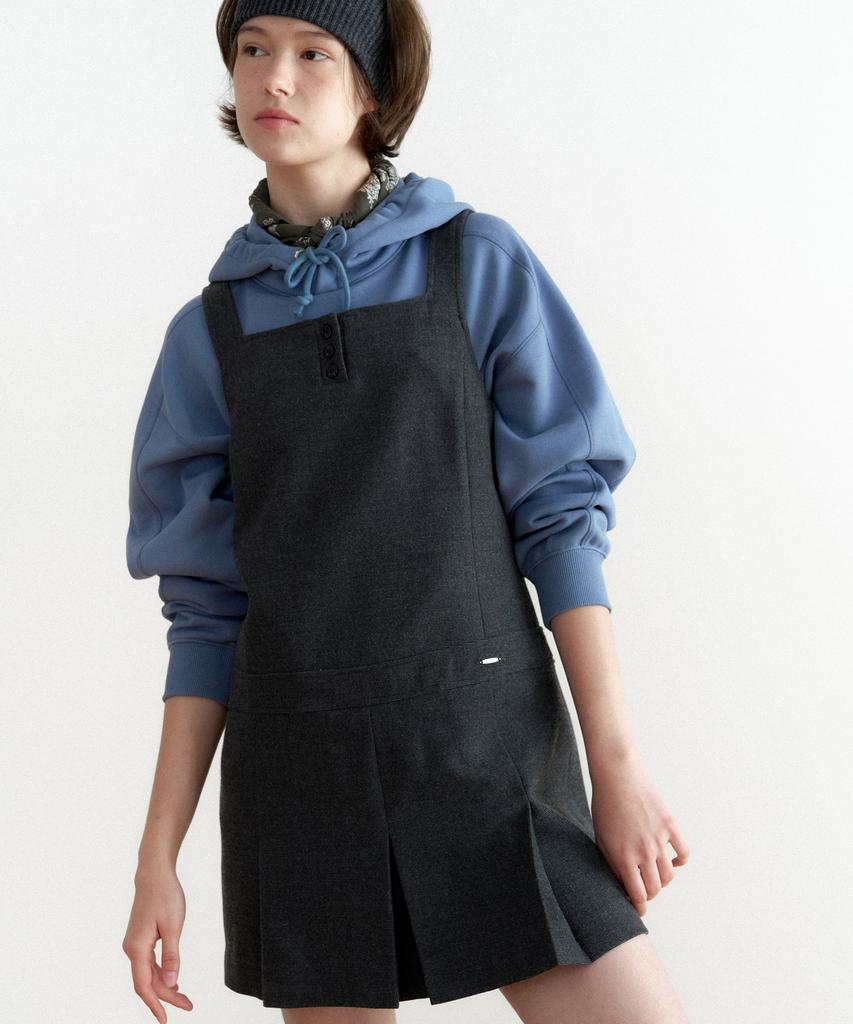 Covernat Woman Pleated Layered Dress Charcoal