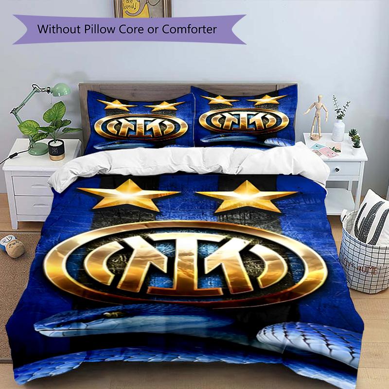 F.C. Internazionale Milano Printed Pattern Duvet Cover Set – Includes 1 Duvet Cover and 2 Matching Pillowcases Bedroom Decor Christmas Gifts