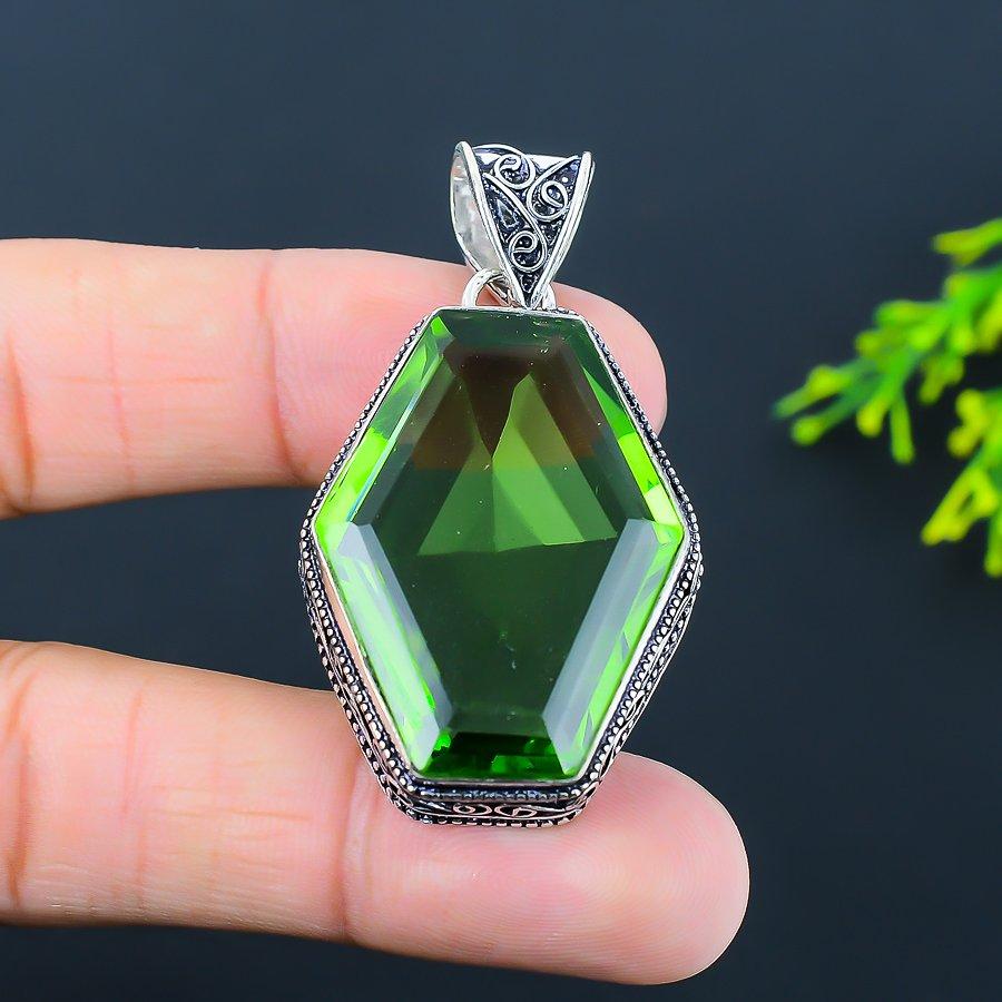 Tsavorite Gemstone Handmade 925 Sterling Silver Gift Jewelry Pendant 2.13" Q6i49
