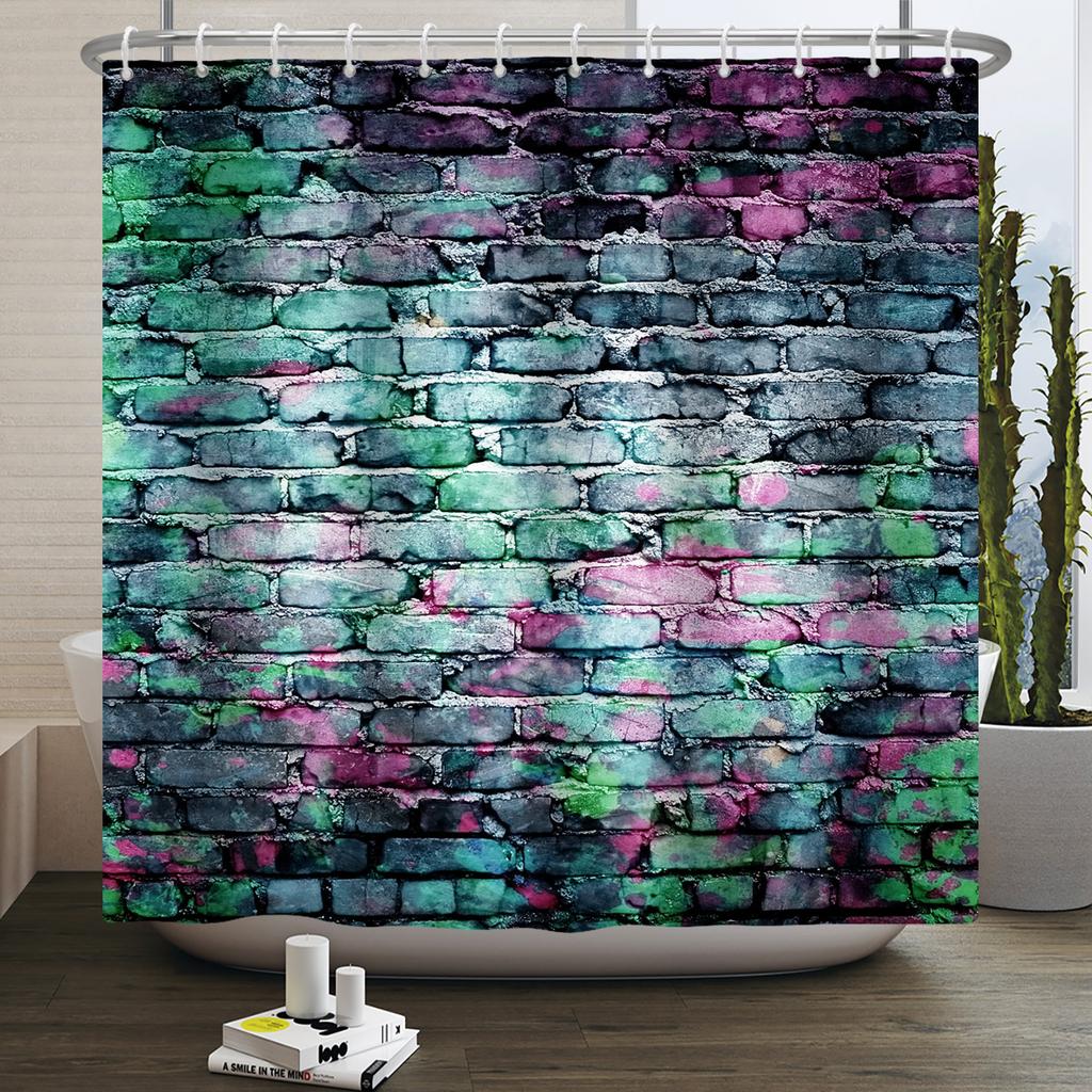 Vintage Red Brown Brick Shower Curtain Retro Stone Brick Rocks Waterproof Shower Curtain For Bathroom Bathtub Curtain Home Decor
