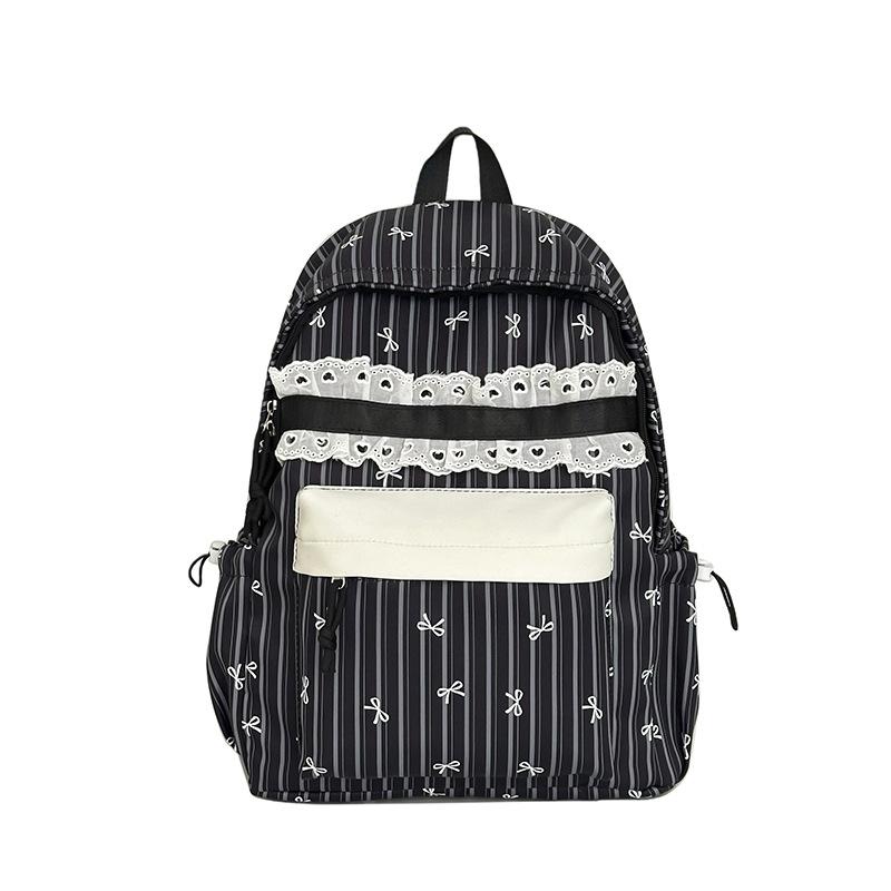 Schoolbag Korean Casual Striped School Bag Female Junior High School Student Large Capacity Class Commuter Travel Versatile Backpack