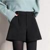 Women's High-Waisted Woolen Shorts: 2023 Autumn/Winter A-Line, Wide-Leg, Casual Fashion for Outerwear with Boots.