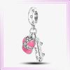 Ciondolo Cuore Fiore Argento Sterling 925 Rosa Fenicottero Palloncino Perline Gatto Car in Argento di Legge Per Nuovo Bracciale