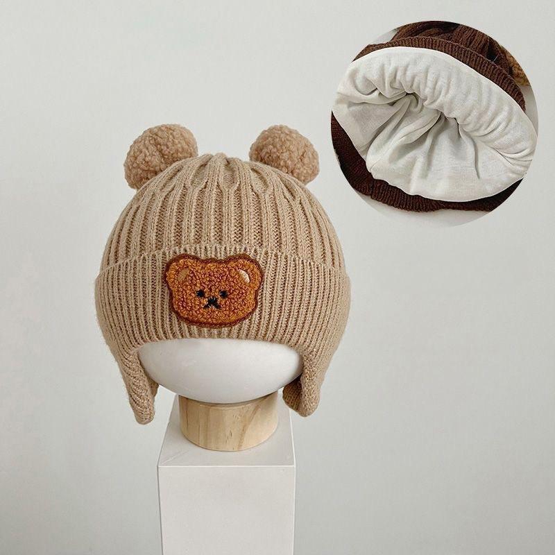 Chapeau de bébé Mignon Ours Tricoté Cache-oreilles Hiver pour Enfants Épais Chaud Laine Chapeau Coréen pour Bébé