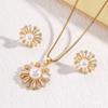 New Inlaid Flower Pendant Gold Shining Sunflower Necklace Women's Fashion Versatile Set Earstuds