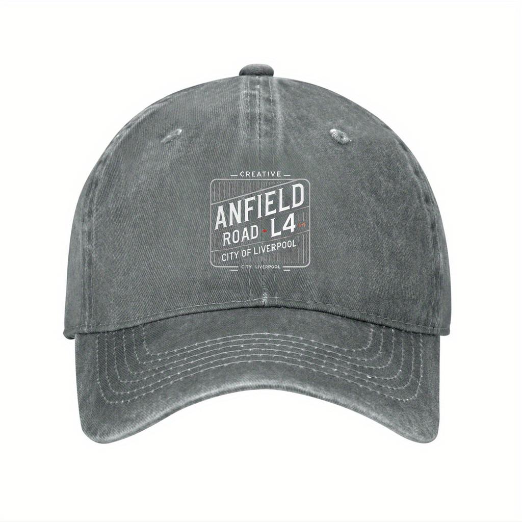 Adjustable Cotton Anfield Baseball Cap Lightweight Curved Brim Dad Hat with Creative ANFIELD ROAD LAKE LIVERPOOL Print