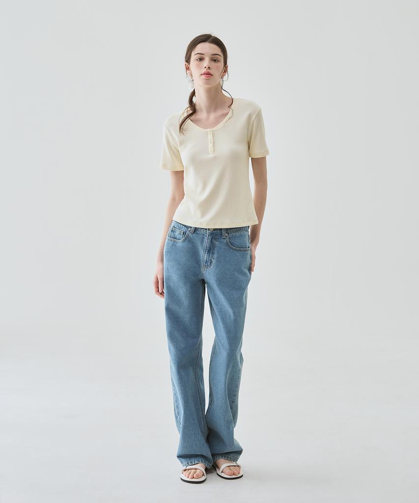 Deuloupisumeon Bay Henley Neck Short Sleeve T-Shirt [L.Grey]
