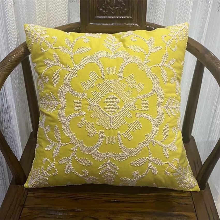 Beige Euro Rope Thread Embroidery Cushion Cover Home Decoration Linen Cotton Boho Style Ethnic Pillow Cover 50x50cm Pillow