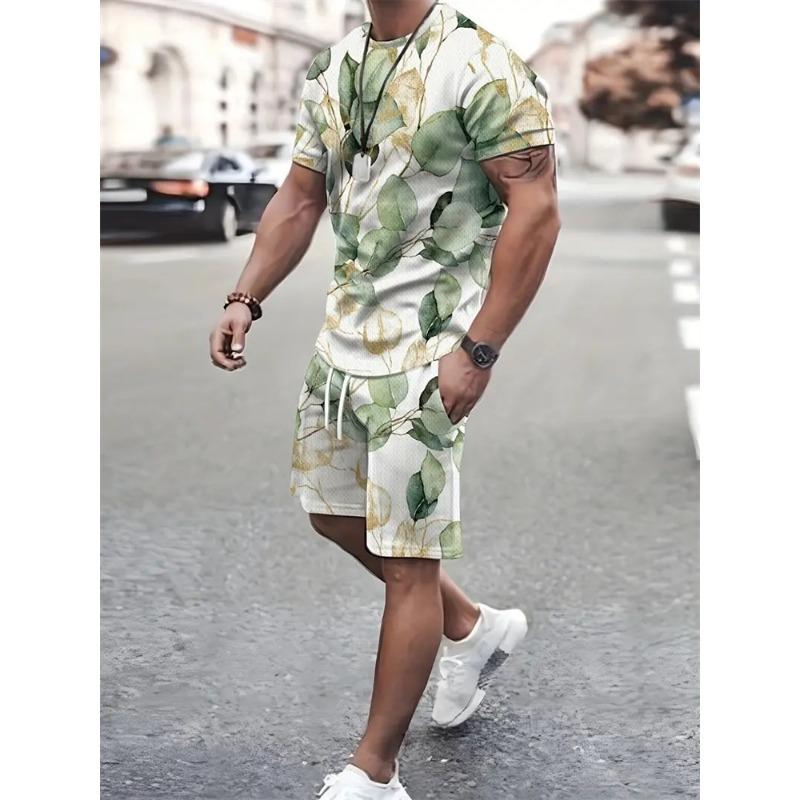 Summer Anchor Flower 3D Print T-Shirts Shorts Sets Men's Tracksuits Oversized Short Sleeve T Shirt Pants Set Man Suits Clothing