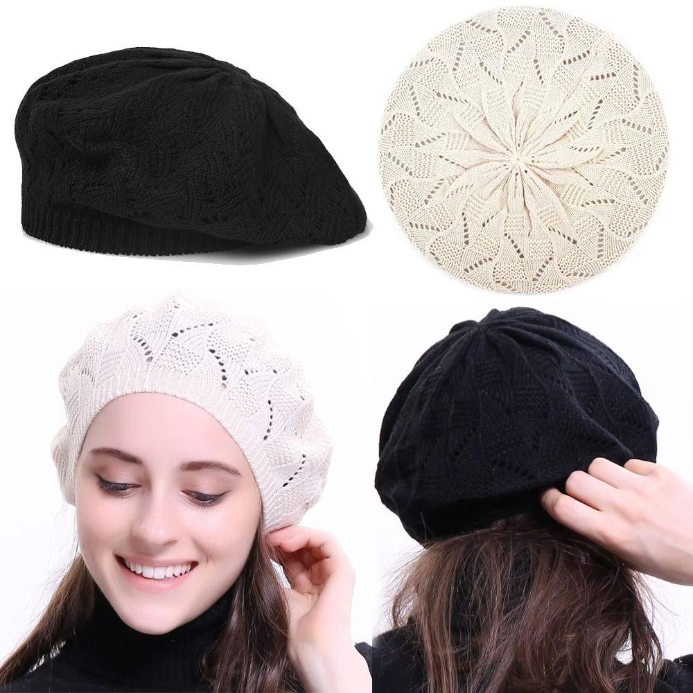 Hollow French Artist Beanie Spring/Summer/Autumn Thin Acrylic Berets Women Knit Beret Hat Outdoor