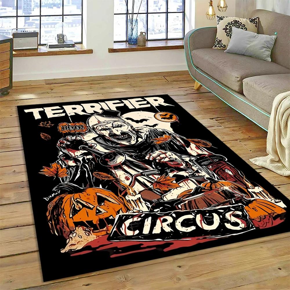 2025 Neuer Stil Terrifier 3 Horror-Clown Film Teppich für Schlafzimmer Wohnzimmer Heim Sofa Dekoration, Kinder Spiel Dekoration Bodenmatte