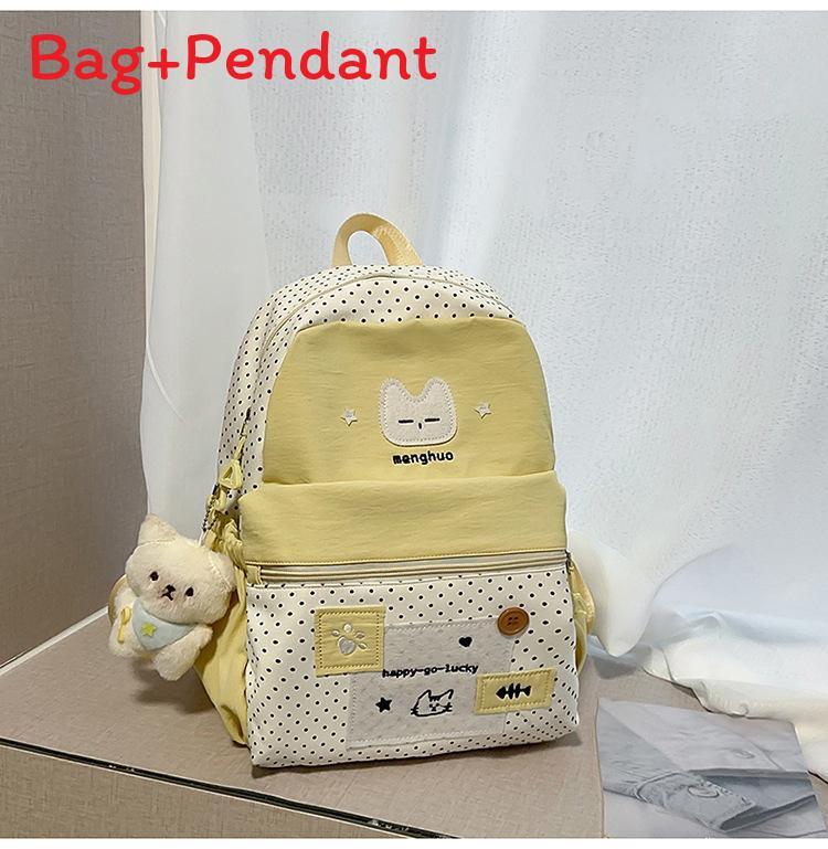 Cute Cat Dot Backpack For High School Girls Nylon School Bag